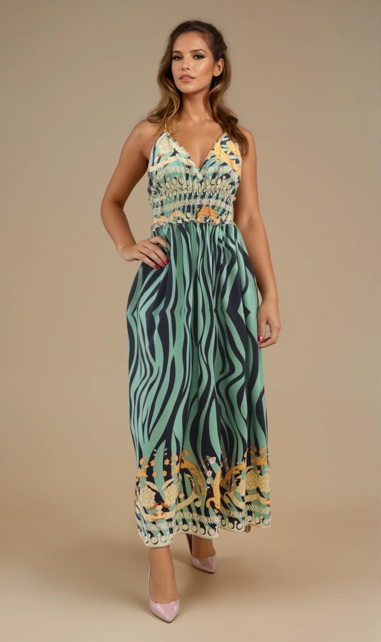 Saskia Halter Dress - Sage
