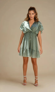 Willow Dalmatian X-Over Dress - Sage