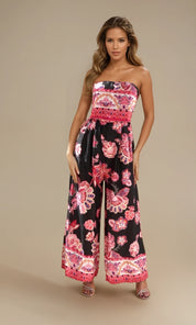 Violet Floral Jumpsuit - Black