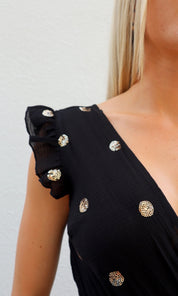 Female model wearing Ella Playsuit - Black- showcasing the latest ladies fashion with free delivery 