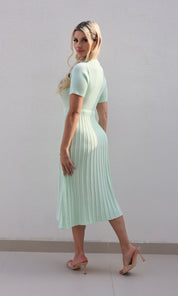 Female model wearing Carla knitted pleat Dress - Mint- showcasing the latest ladies fashion with free delivery 