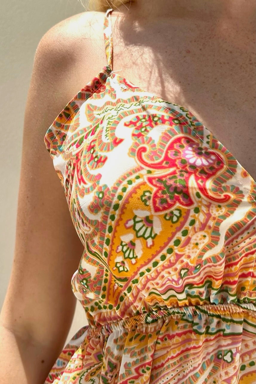 Female model wearing Scarlett Paisley Maxi - Orange- showcasing the latest ladies fashion with free delivery 