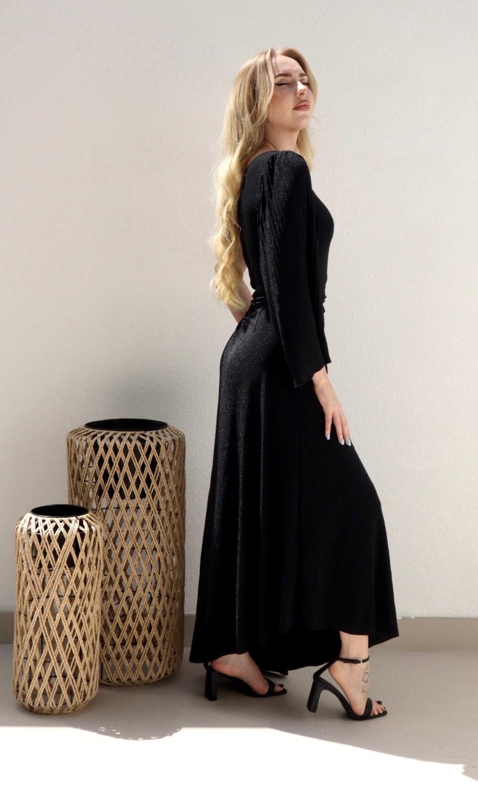 Female model wearing Arlia One Shouldered Dress - Black- showcasing the latest ladies fashion with free delivery 