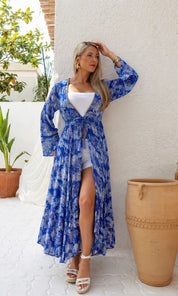 Lara Beaded Edge Kimono - Royal Blue