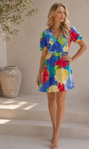 Lily Flower Print Dress - Blue
