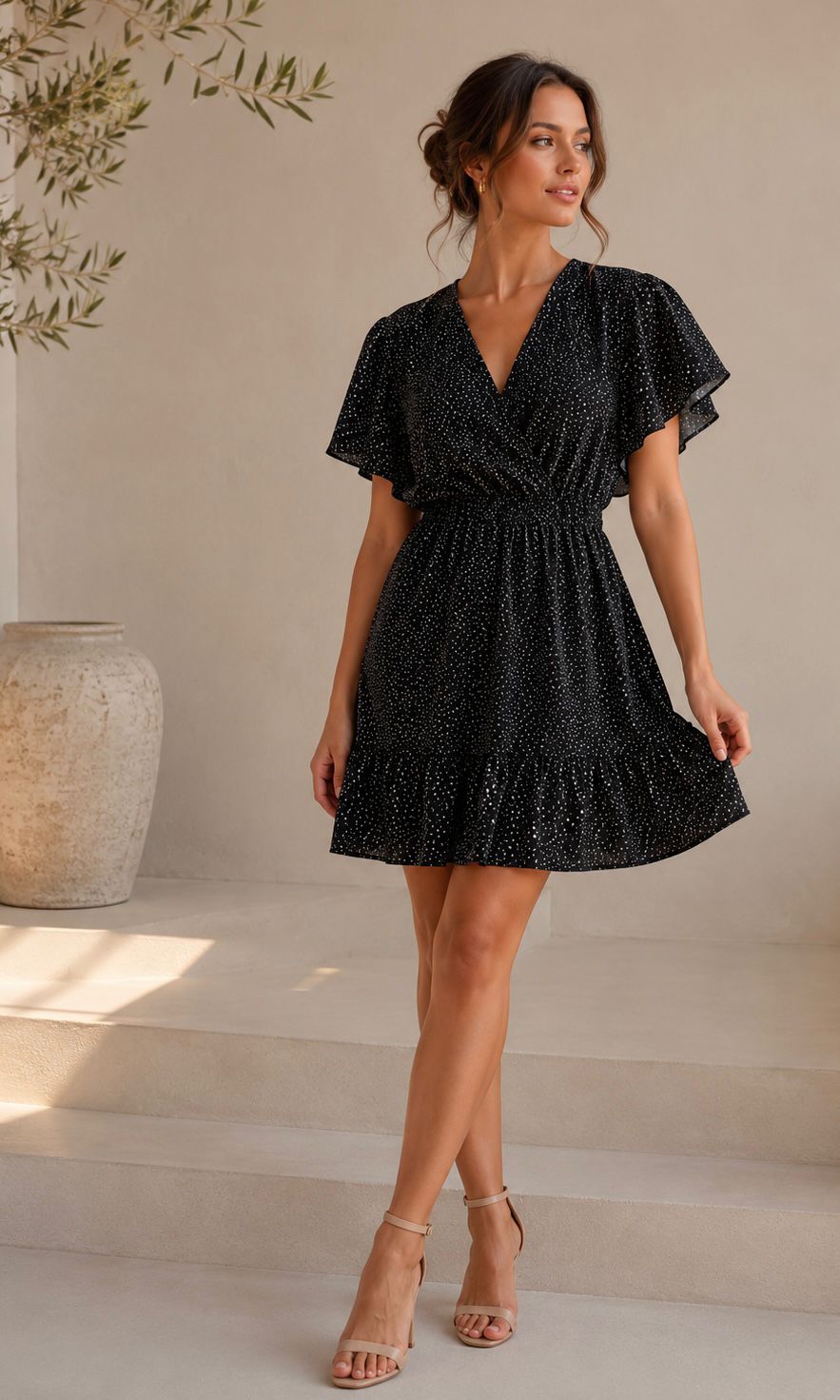 Willow Dalmatian X-Over Dress - Black
