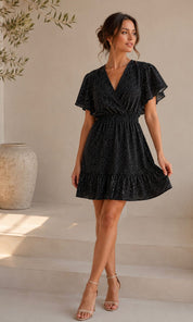Willow Dalmatian X-Over Dress - Black