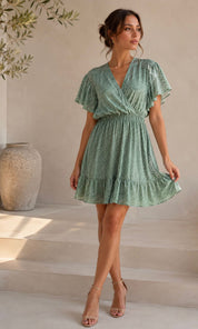 Willow Dalmatian X-Over Dress - Sage