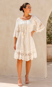 Macie Embroidered Bardot Dress - White