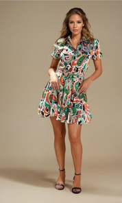 Alice Tropical Button Dress - Green / Orange